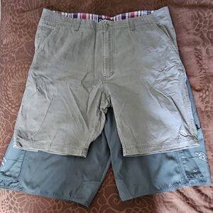 LOT of 2 DaHui Shorts Mens Flat Front Pockets Zipper Size 38 GREEN